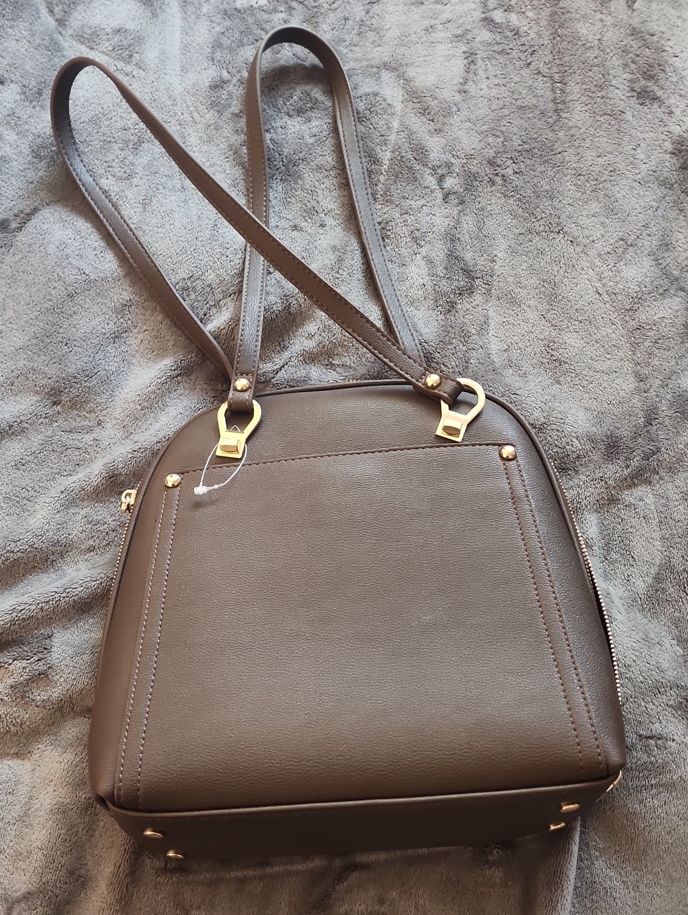 Women’s Brown Faux Leather Crossbody/ Backpack  Bag with Gold Hardware.